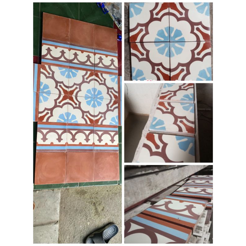 Ubin Lantai Tegel Retro Motif Bunga Lengkung 20x20cm