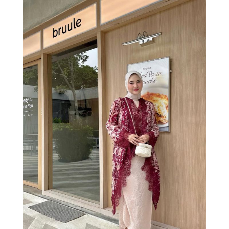 syahnita set outer lace viscose kebaya batik wanita baju kondangan bahan viscose