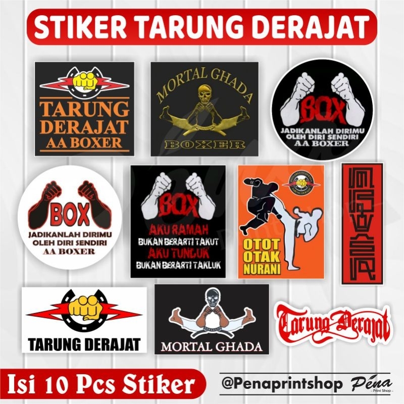 (10 PCS) Stiker Pack TARUNG DERAJAT AA Boxer / Logo Tarung Derajat / Stiker Petarung AA Boxer