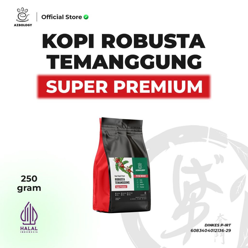 

AZBO Biji Kopi Single Origin Rebusta Temanggung Petik Merah - [Isi 250 Gr]