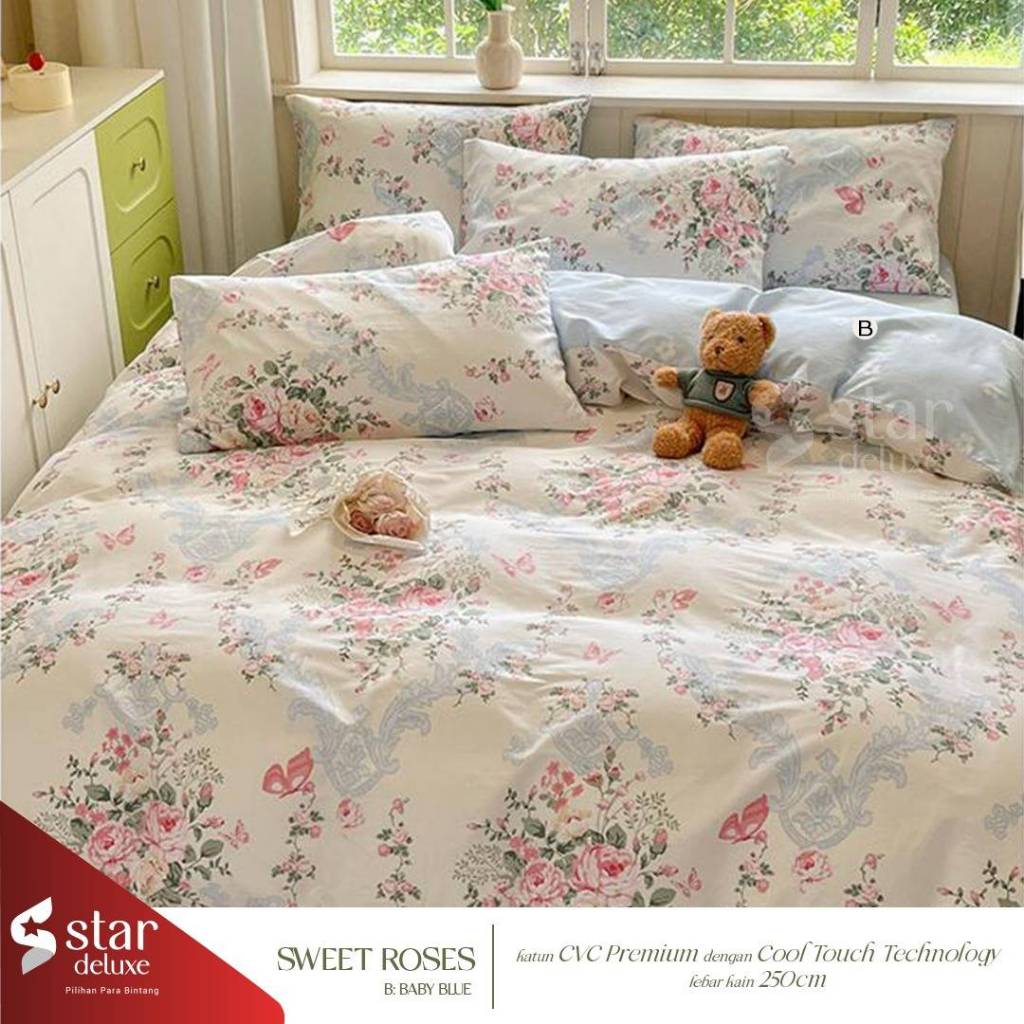 Sprei Katun STAR DELUXE  SWEET ROSES | Sprei Home Industry dari Katun CVC Premium | Sprei Uk.90,100,