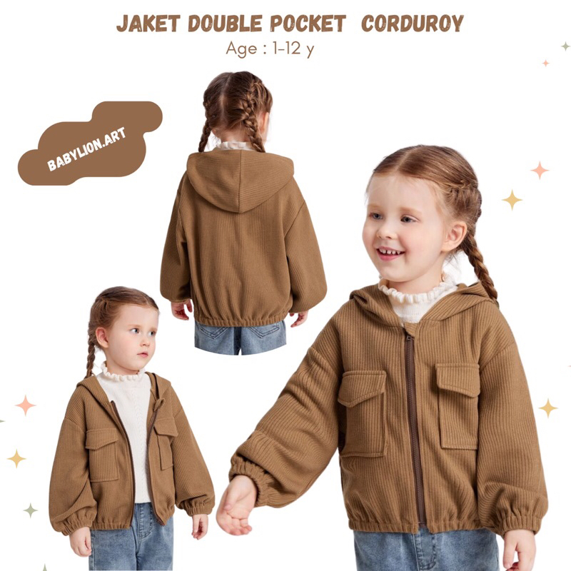 LARISO - JAKET ANAK CORDUROY HANGAT VINTAGE JUMPER COKLAT USIA 1-12 TAHUN