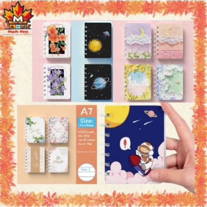 

ATK - [ HEMAT ] Notebook Mini A7 Isi 50Lembar Aesthetic Kartun / Buku Catatan Spiral Binder / Buku Diary Memo Note