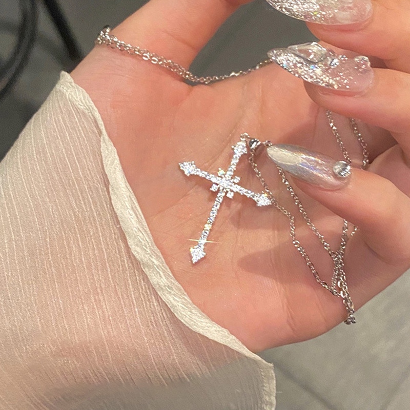 COD Kalung Salib Berlian Kalung Busur Mutiara Bintang Wanita Kalung Perak Fashion Korea Manis-GS