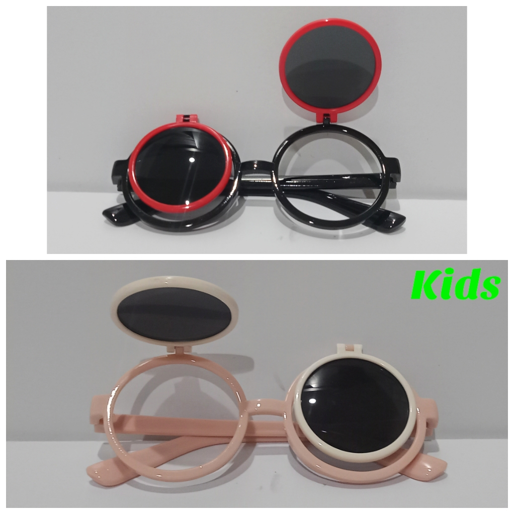 kacamata anak buka tutup hitam bening retro vintage lucu kaca mata bulat fashion laki perempuan sung