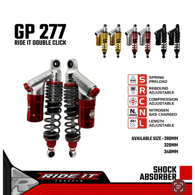 Shock Ride It GP 277DC GEN 2 Double Klik Bebek Moge Matic 310mm 330mm 280mm 320mm 340mm Shockbreaker