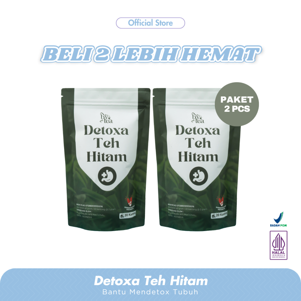 

PAKET 2 POUCH ByTea Detoxa Teh Hitam - Teh Diet Detox Buang Racun Turunkan Berat Badan BPOM