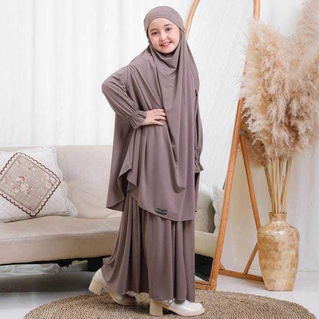Gamis Abaya Anak Perempuan French Khimar Set Cadar [Nada - Putih]