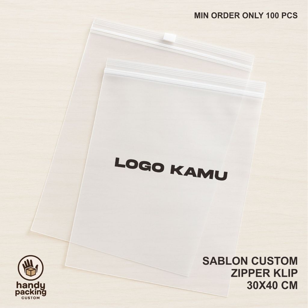 Plastik Klip Ziplock Zipper Bag Custom Sablon 30x40 cm – Bening Doff Matte | Handy Packing