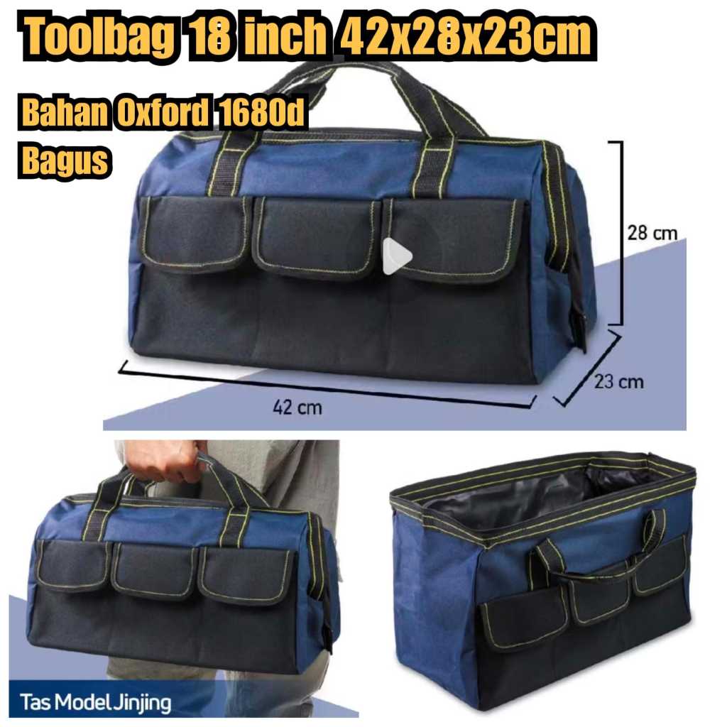 tas perkakas 18 inch tas peralatan Toolbag 18 inch ukuran 42x28x23cm tool bag bahan oxford 1680d tas