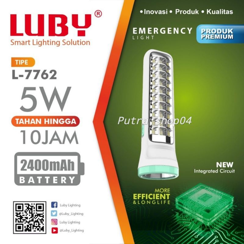 Senter Emergency LED Luby L-7762 Tahan Lama - 5 Watt - Cahaya Putih - Rechargeable - Senter Emergenc