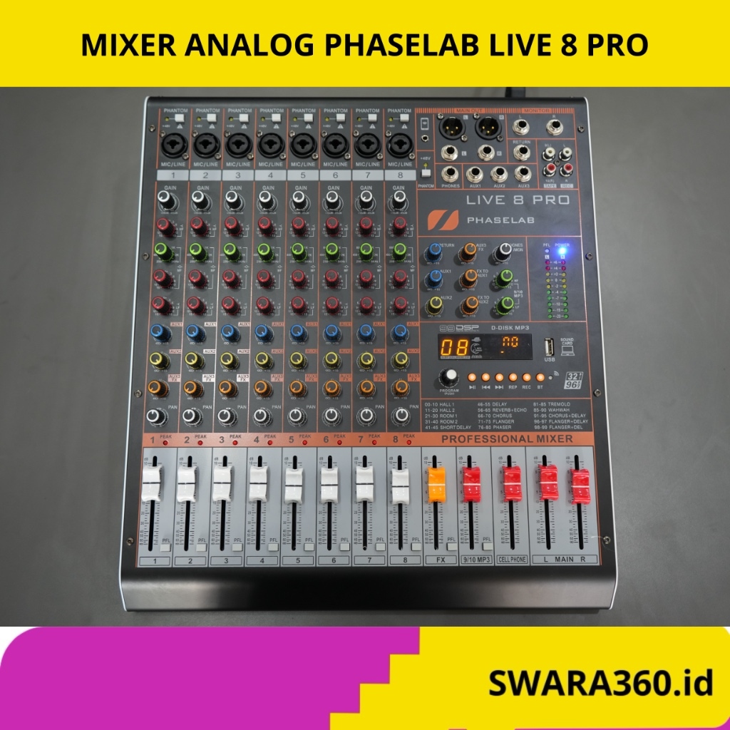 Mixer audio phaselab live 8pro 8ch mp3 efek