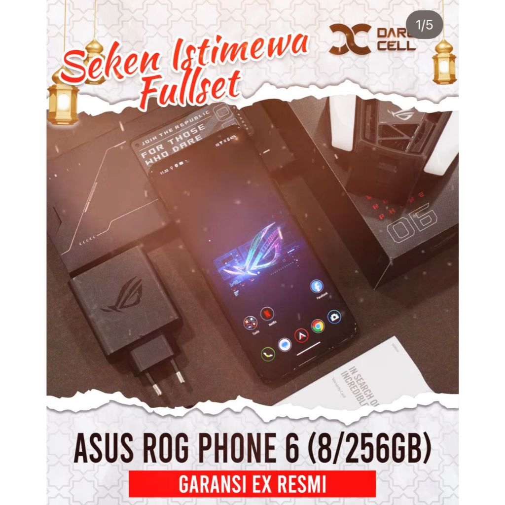 SEKEN ISTIMEWA ASUS ROG PHONE 6 8/256GB FULLSET MULUS SECOND GARANSI EX RESMI. WARNA BLACK PLUS COOL