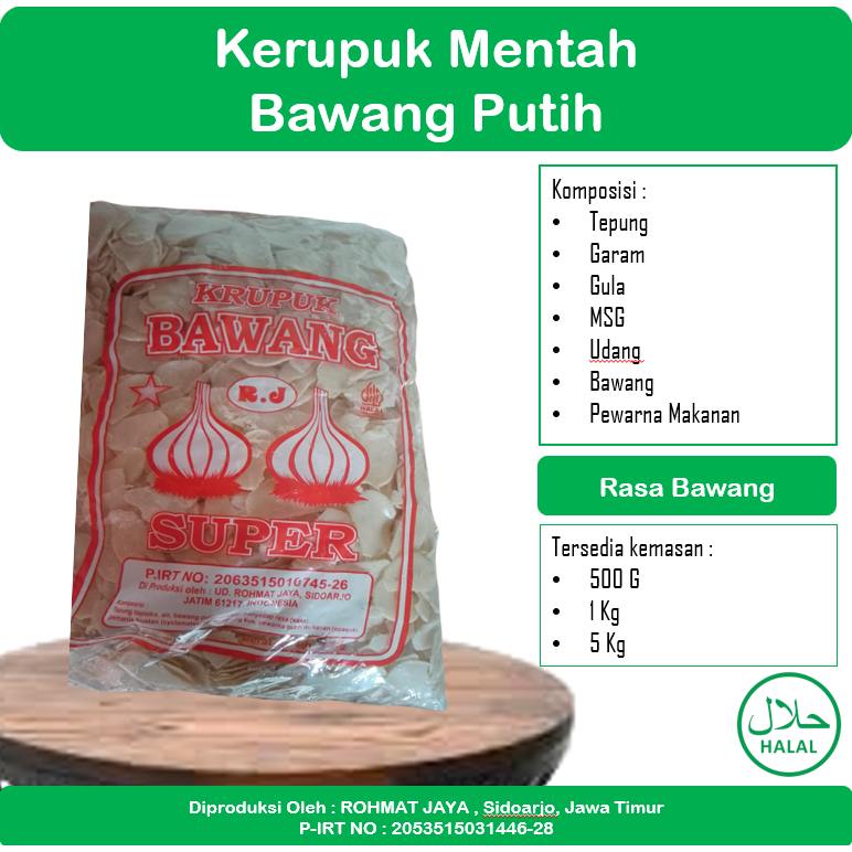 

KERUPUK BAWANG WARNA PUTIH MENTAH 500 gram