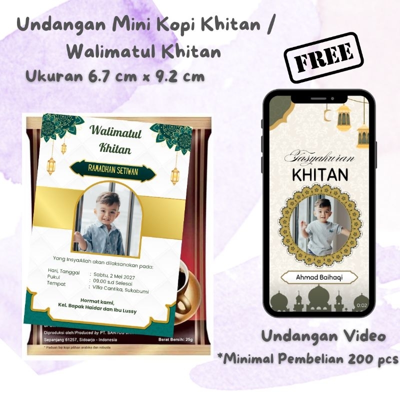 Undangan Mini Kopi Khitan / walimatul khitan minimalis (Gratis Undangan Video Khitan)