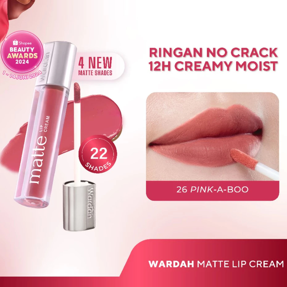 Wardah Matte Lip Cream - Non Dry Formula, High Pigmented, SPF 20 PA++ BPOM