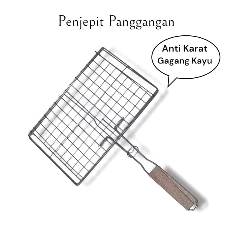 Jual Alat Panggangan Ikan Besar / Capitan Ikan / Bakaran ikan Gagang Kayu stainless steel anti lengk