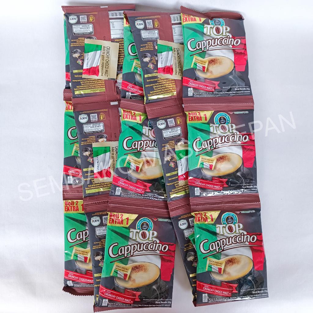 

Top Coffee Cappuccino with Crunchy Choco Malt Wingsfood Minuman Serbuk Kopi Instan Rasa Cappuccino Rentengan isi 15 saset
