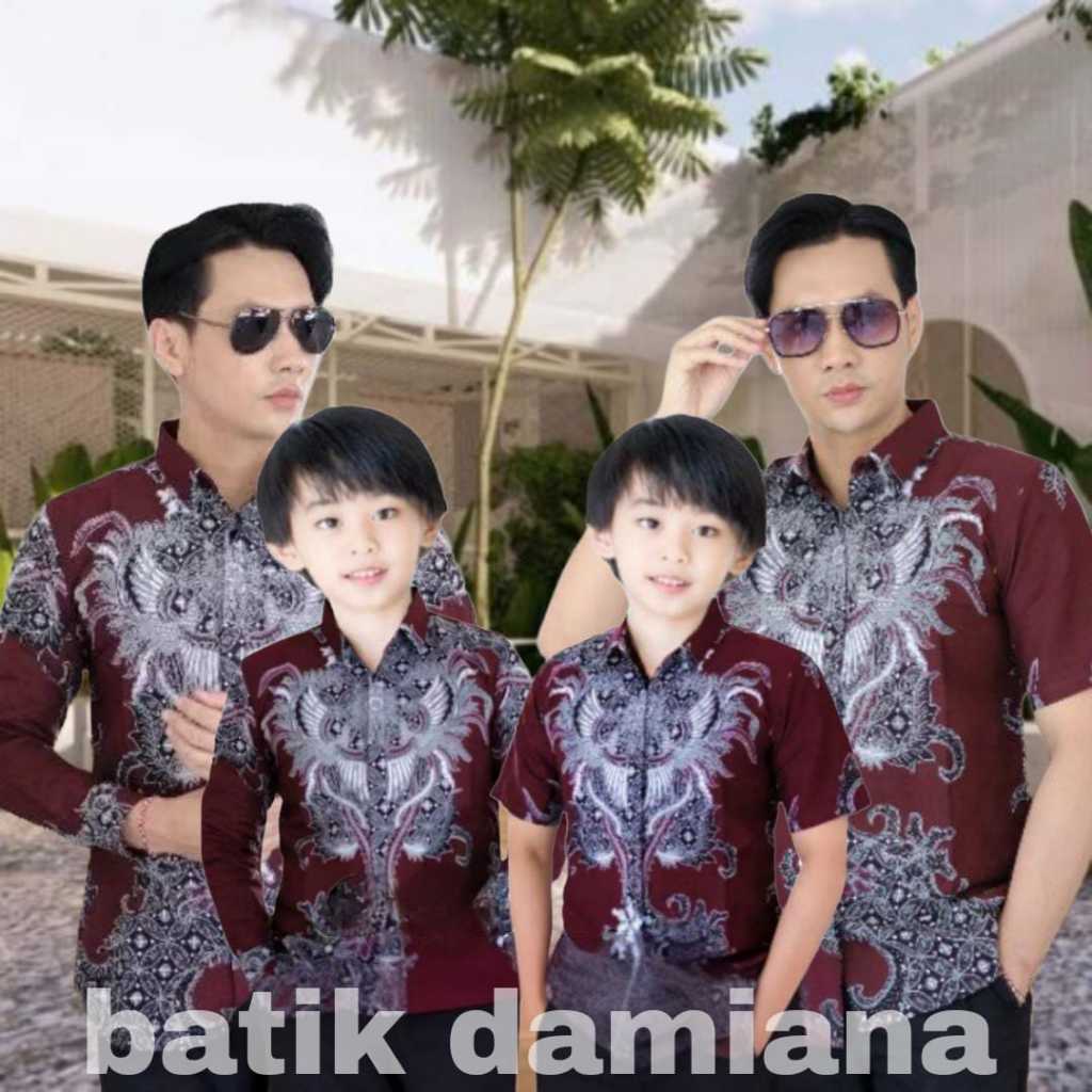 DAMIANA KEMEJA BATIK PRIA LENGAN PANJANG SIZE M L XL XXL RAHWANA MERAH MAROON BATIK ANAK