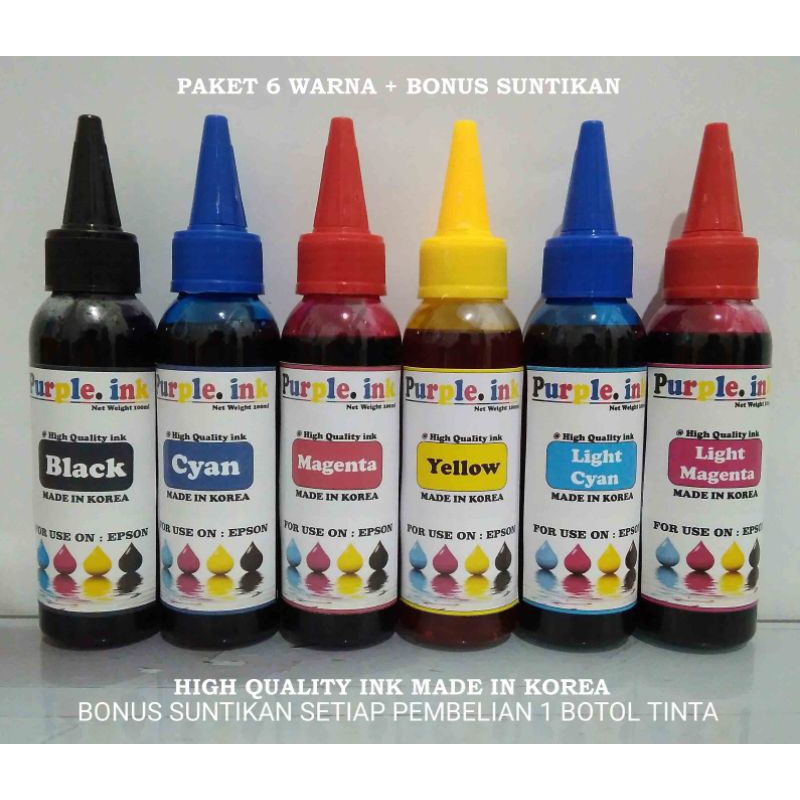 Tinta Refill Printer Epson 100ml Purple ink - Paket 6 Warna
