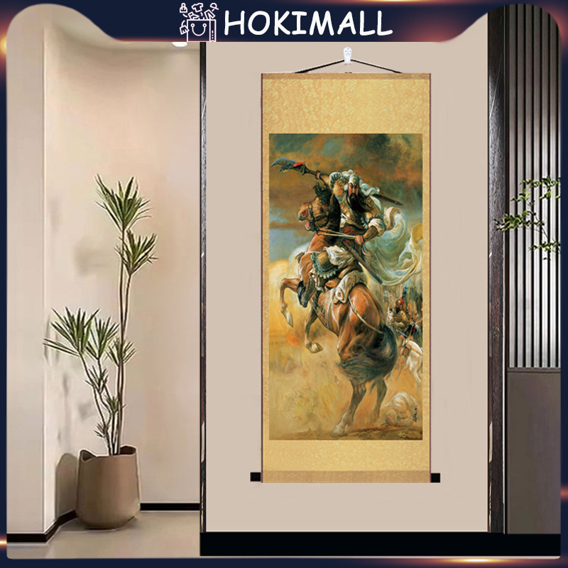 30x80CM Lukisan Gulungan Klasik Kwan Kong / Gulungan Lukisan Dewa Kwan Kong Sutra