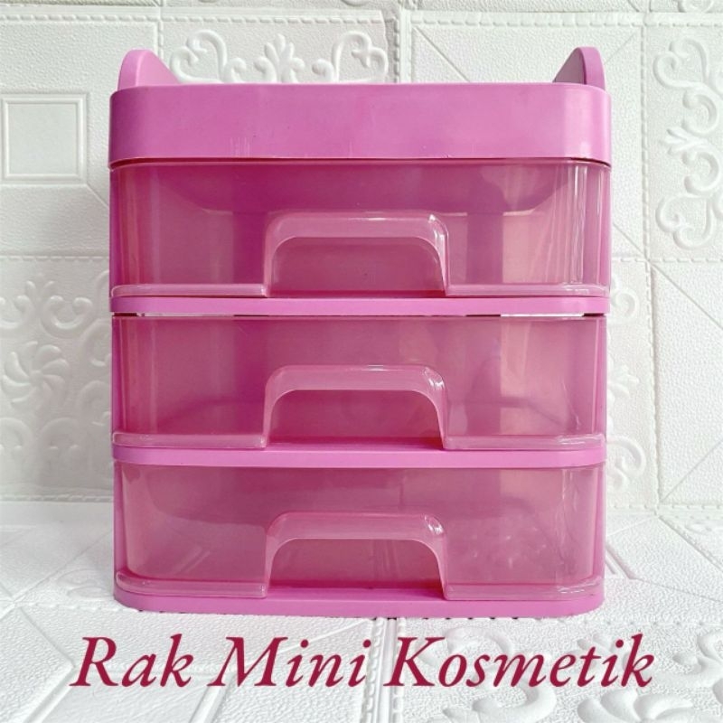 Rak Mini Kosmetik 3 Laci Plastik Susun Lucu Free Sticker