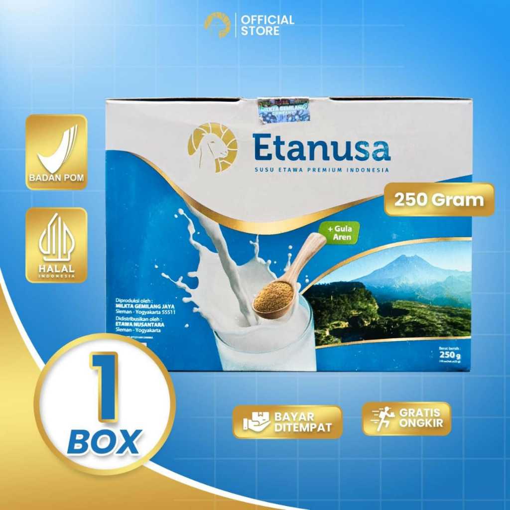 

ETANUSA Susu Kambing Etawa Sachet 1 Box 250gr Isi 10 Rasa Gula Aren Manis Alami