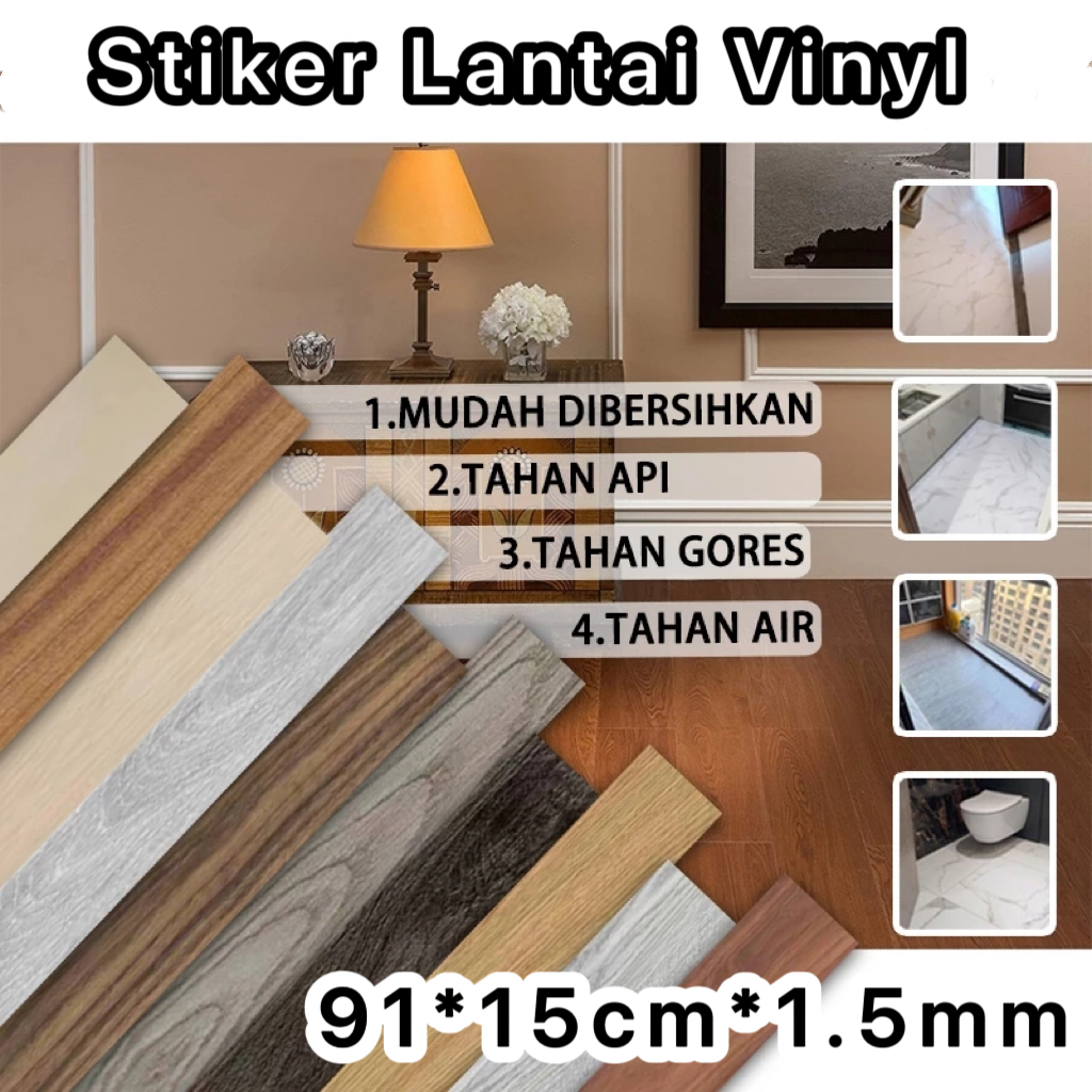 Lantai Vinyl Stiker Perekat Vinyil Lantai Kayu PVC Ubin Lantai Premium 91.4CMX15.2 CM