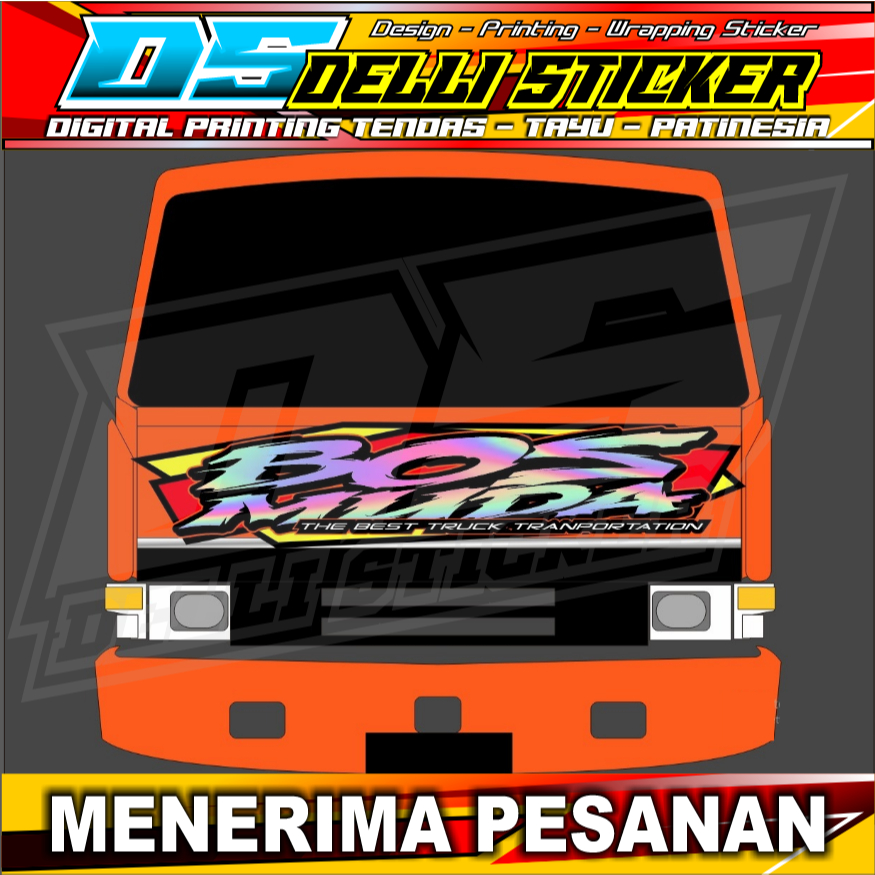 Stiker Hologram Variasi Kabin Depan Truk Fuso Fighter 220ps - Bos Muda Ukuran 195x40cm