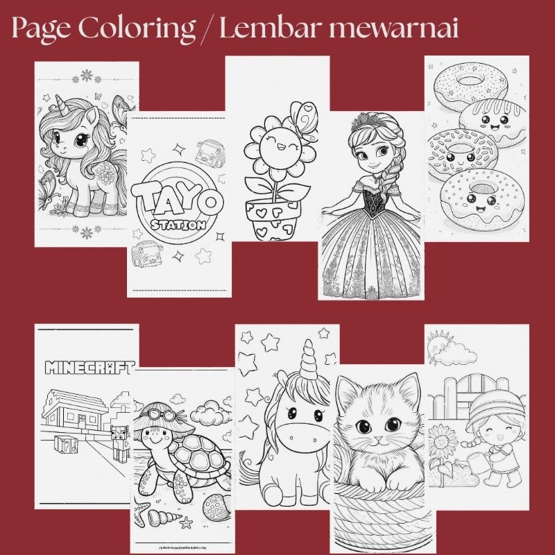 

10 lembar kertas mewarnai TK PAUD motif 1