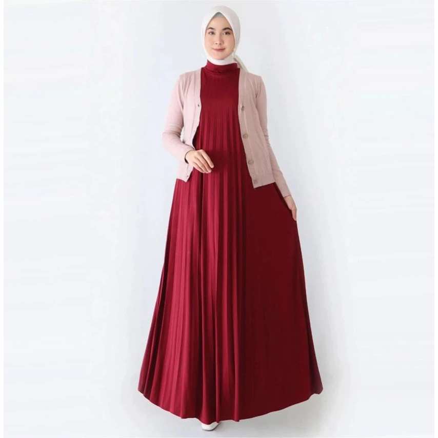 Inner Dress Turtleneck Gamis Plisket Premium Tanpa Lengan Wanita Jumbo Inner