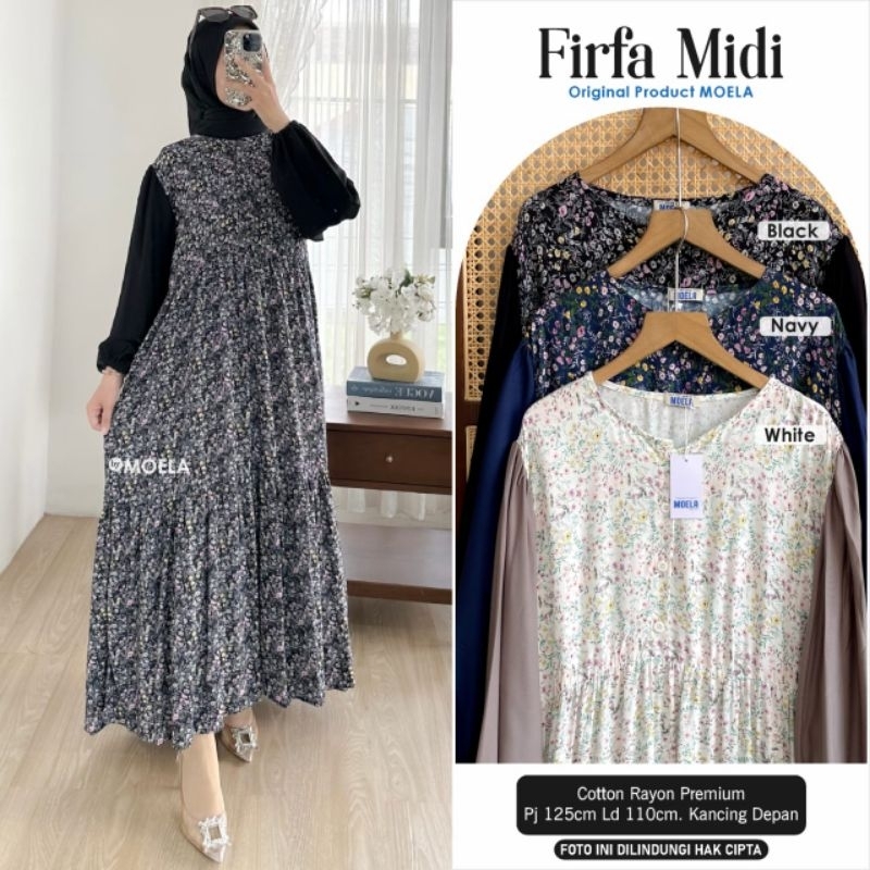 35. ELIFA cilna cuana firfa ilfas midi dress gamis rempel busui resleting depan jumbo polos mix komb