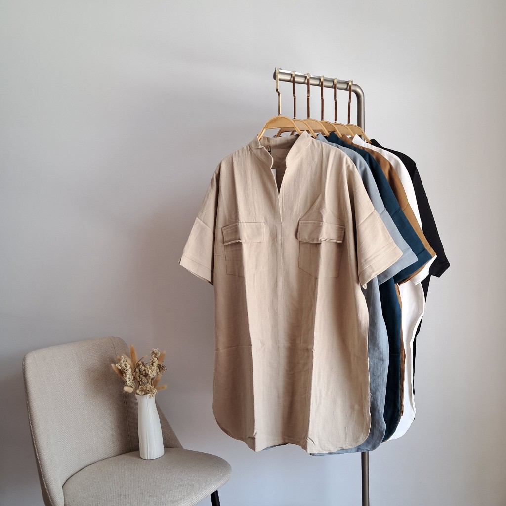 Tunik Oversize Cewek Terbaru / Baju Tunik Kantong Depan / Tunik Wanita Lengan Pendek Model Kekinian