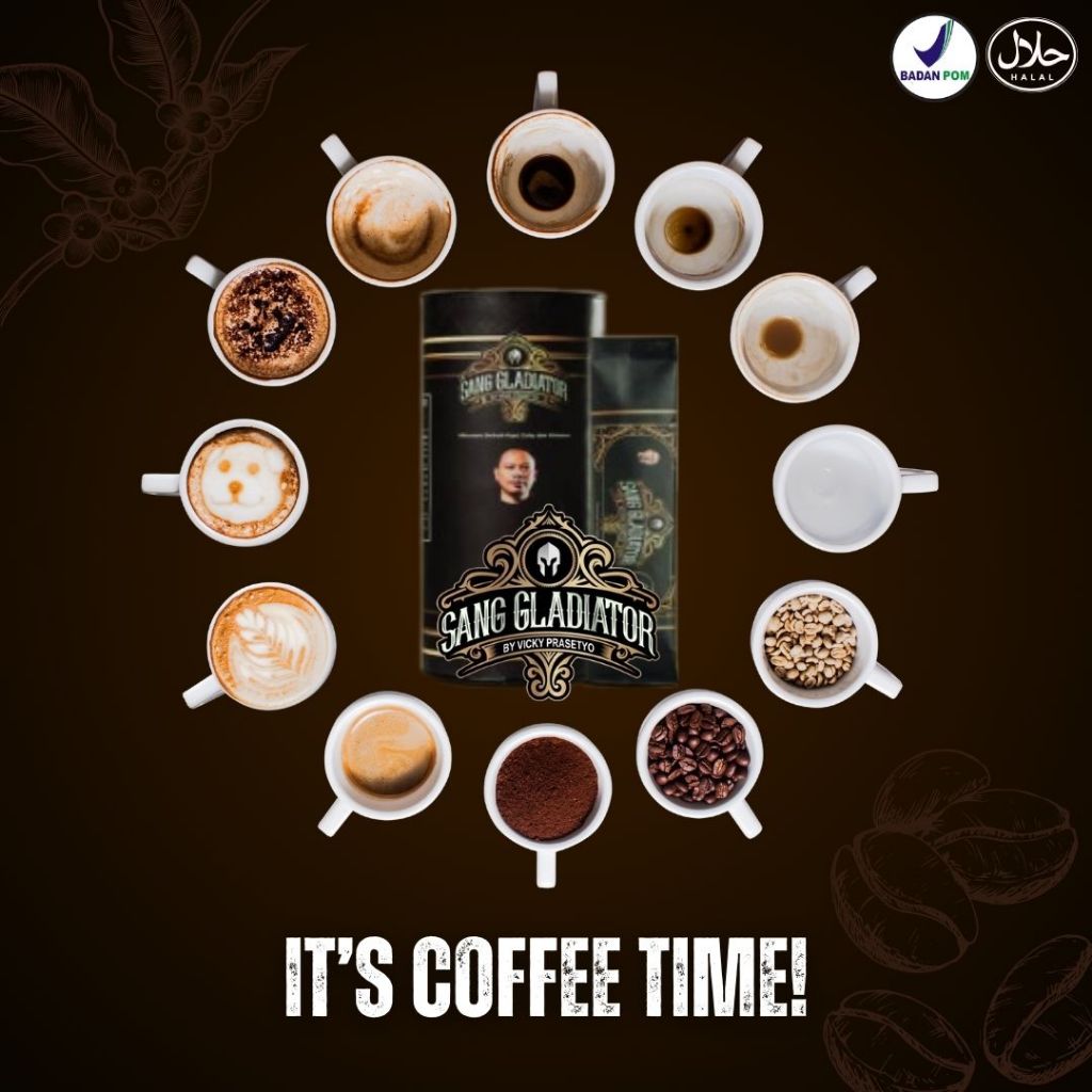 

Coffe Sang Gladiator by Vicky Prasetyo | Original | Bpom Resmi | 1 Pack Isi 6 Sachet
