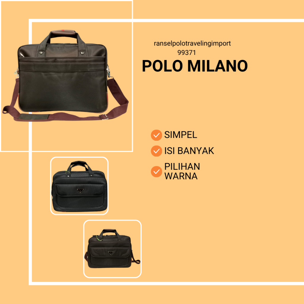 Polo Milano Tas Kantor Laptop Tutup Selempang Tenteng Multi Fungsi 99371 Original Black
