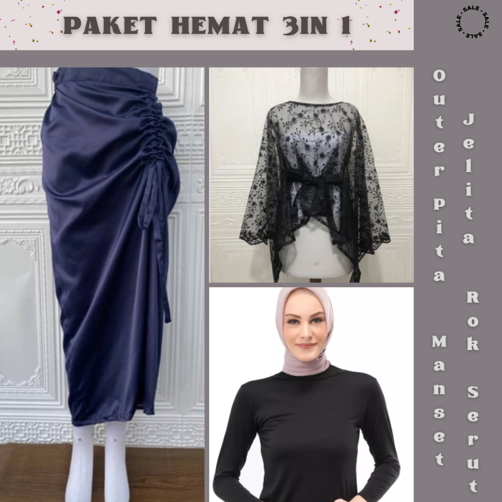 Paket Hemat 3IN1 Kebaya Pita Brokat Modern Baju Kondangan Wanita Kekinian Hijab Oneset Wisuda Brukat