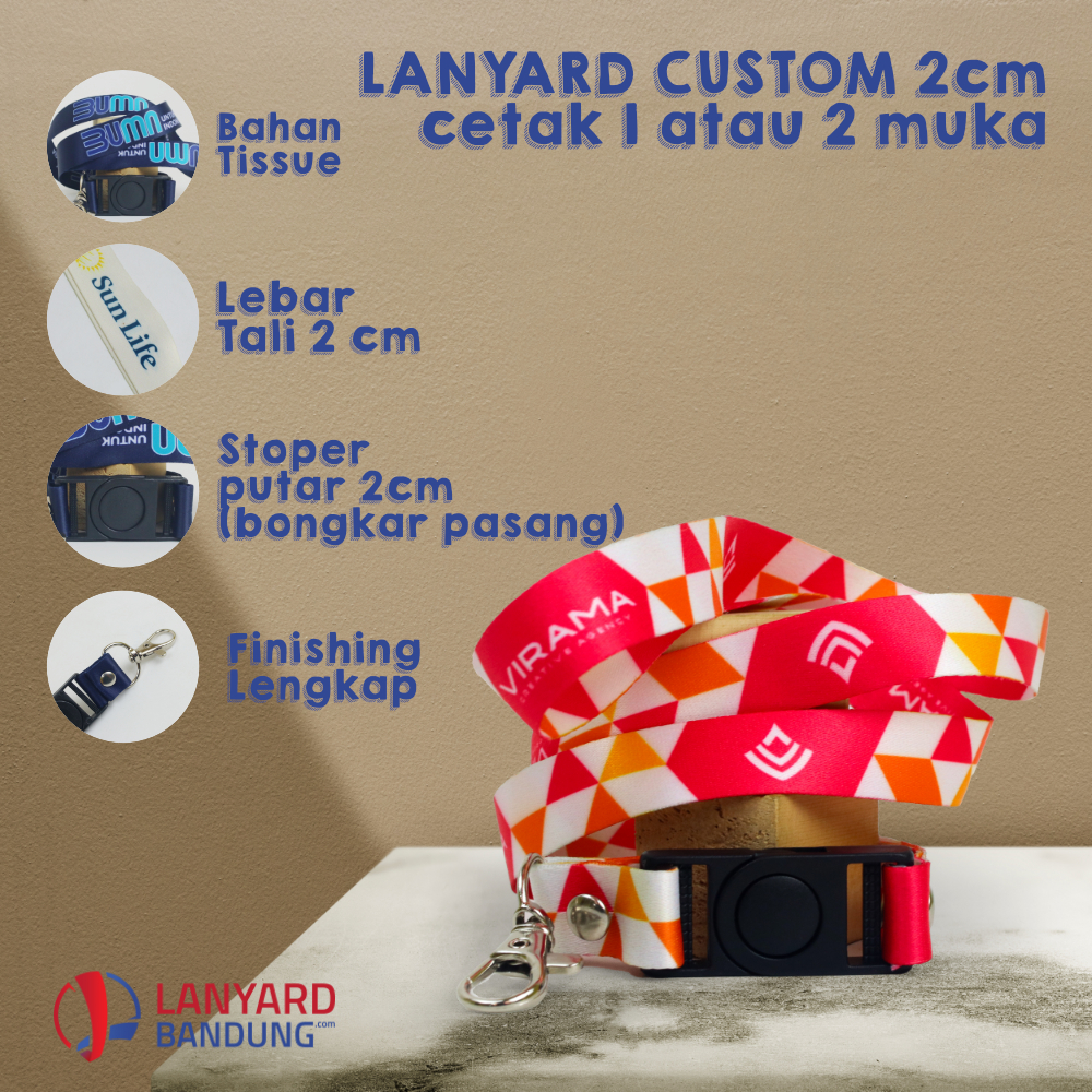 BISA SATUAN cetak tali lanyard desain custom 2cm bahan tebal lanyard print full color lanyard sublim