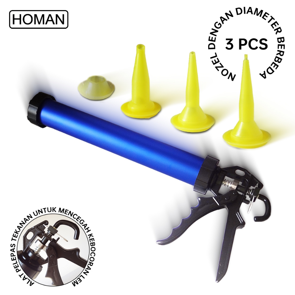 HOMAN Lem tembak kaca sosis Lem tembak silikon Lem tembak kaca Senjata laras aluminium 600ml