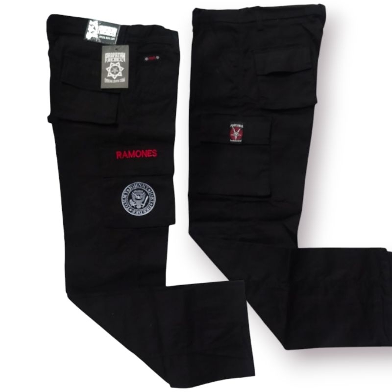Celana Cargo Chinos Panjang Hitam Stretch | Prapatan Rebel