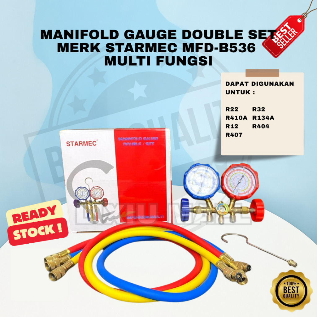 MANIFOLD GAUGE DOUBLE SET MERK STARMEC MFD-B536 / MULTI FUNGSI / ALAT UKUR TEKANAN FREON AC R22 R134