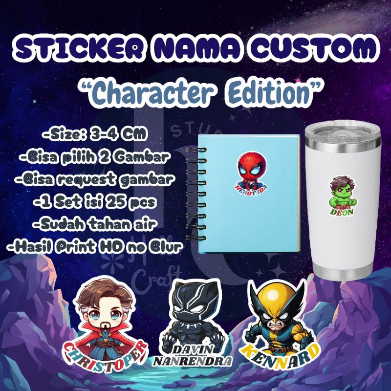 

Sticker nama custom/Sticker character/Sticker Superhero/Sticker Spiderman/Sticker anak