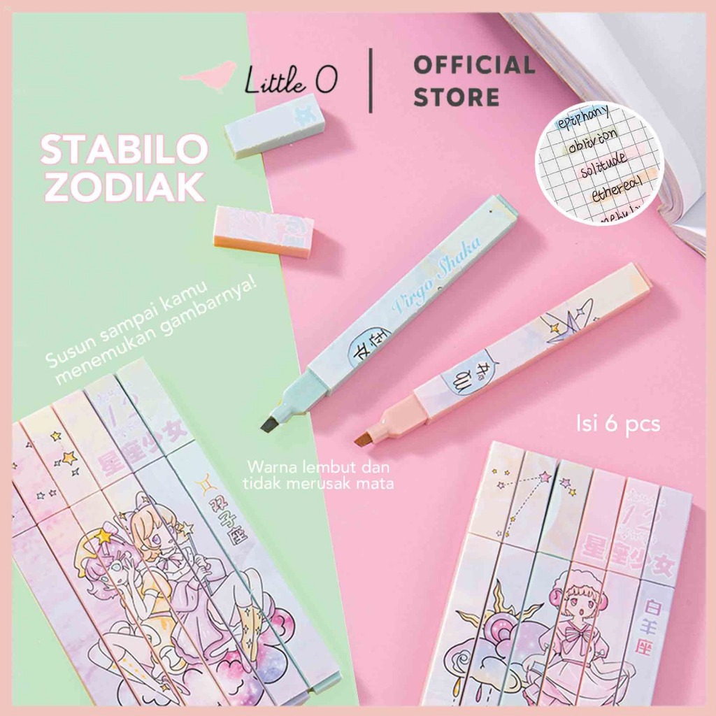 

1 Set Isi 6 Warna Zodiak Libra Gemini Taurus Aries Stabilo Set Highlighter Stabillo Lucu Highlighter Anime