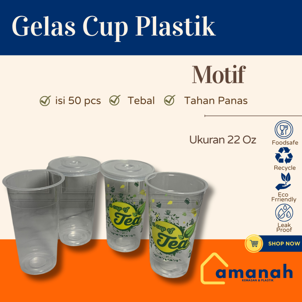 [50 PCS] Gelas Cup Bening Polos Motif Jumbo 22 Oz "STARINDO"