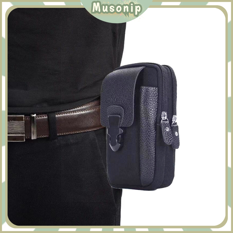 Sarung Tempat Hp Pinggang Tas Dompet Handpone /Pinggang Doble Slot Pouch hp Pria Hitam Kanvas