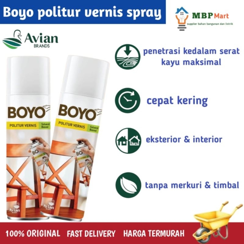 avian pelitur vernis spray boyo, politur vernis spray boyo, plitur spray boyo 400cc