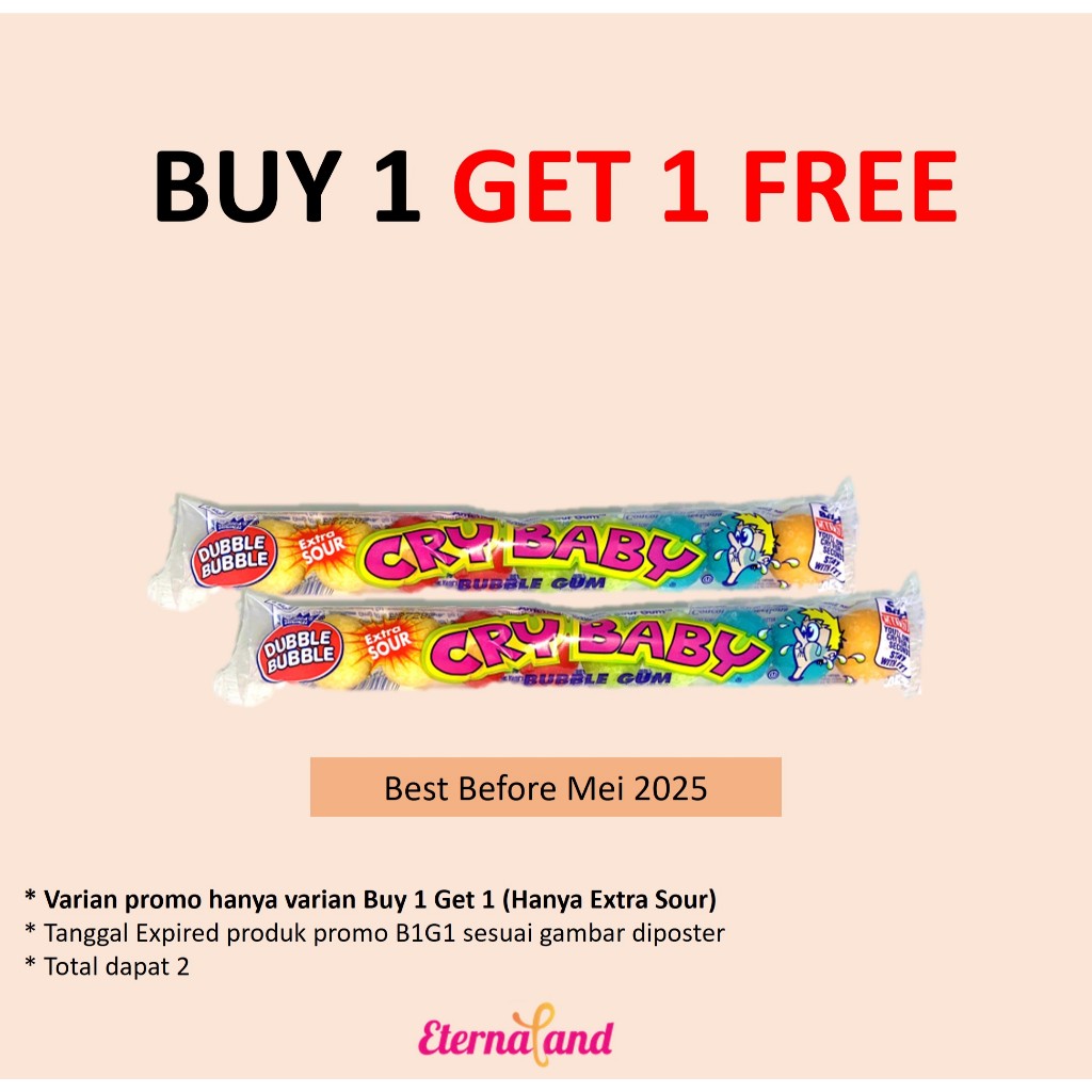 

Cry Baby Sour Bubble Gum - permen karet asam impor USA