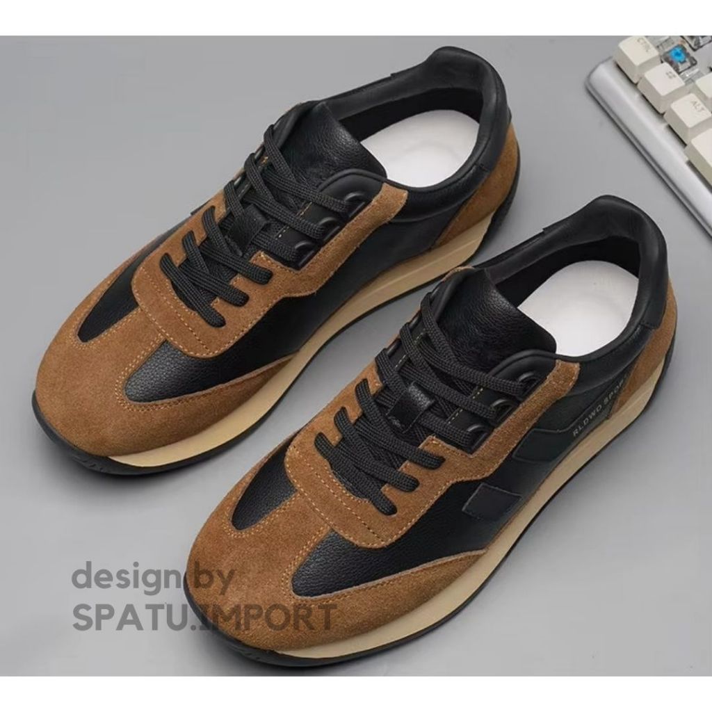 Sepatu Sneakers Casual Pria Hitam Coklat Sepatu Cowok Keren Gaya Terbaru