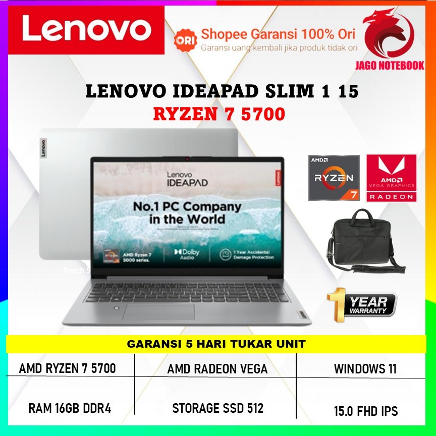 LENOVO IDEAPAD SLIM 1 15 RYZEN 7 5700 16GB 512GB W11 15.6FHD IPS
