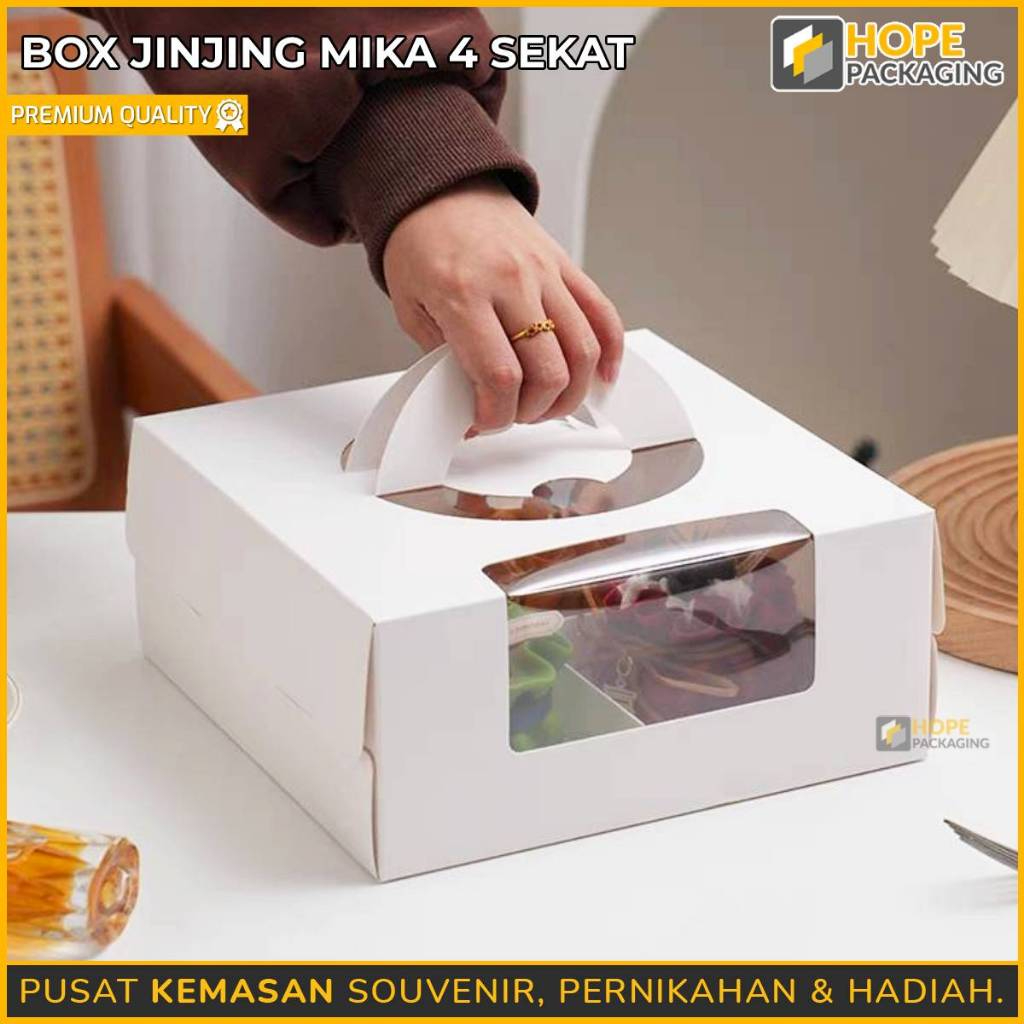 

Box Jinjing Mika 4 Sekat / Box Hampers For Mini Cake Isi 4 / Kotak Kue / Box Dus Kue Tart / Kotak Souvenir Premium