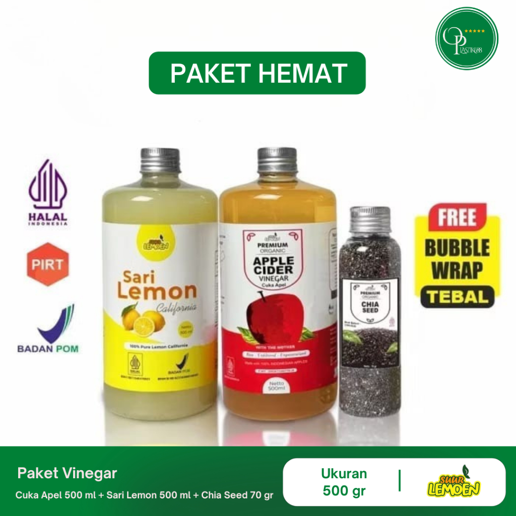 

Paket Diet Sehat 3in1 - Cuka Apel 500ml, Sari Lemon 500ml, dan Chia Seed 70gr